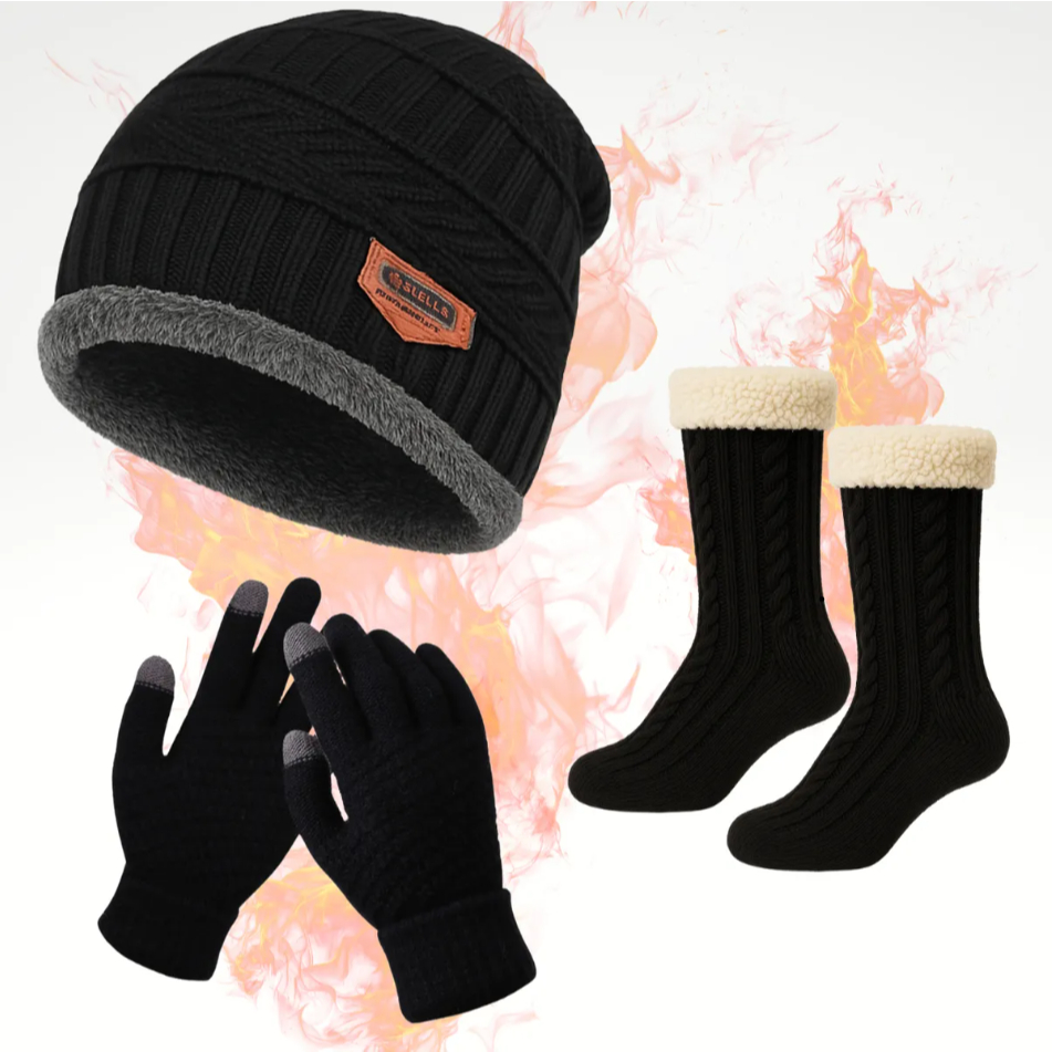 Kit Inverno Touca Forrada Luva e Meia Térmica Quentinha – Unissex Masculino Feminino