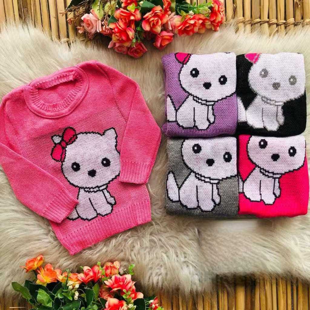 Blusa de Lã Infantil Cachorrinha – Roupa de Frio Estilo Suéter de Menina