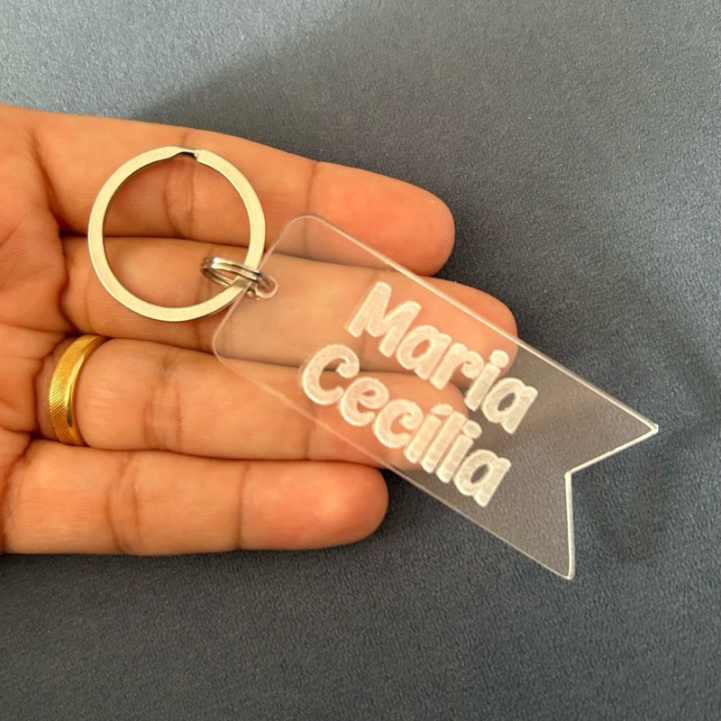 kit com 5 Chaveiros Bandeirola acrílico cristal – Ideal para identificação para crianças