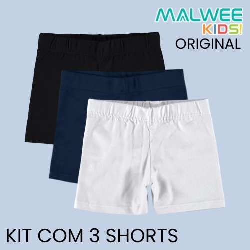 Kit 3 Short Cotton Infantil Menina Liso Básico Ma
