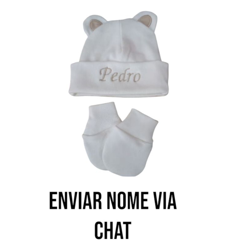 kit Touca RN Personalizada Com Nome E Orelha De Ursinho E Luva