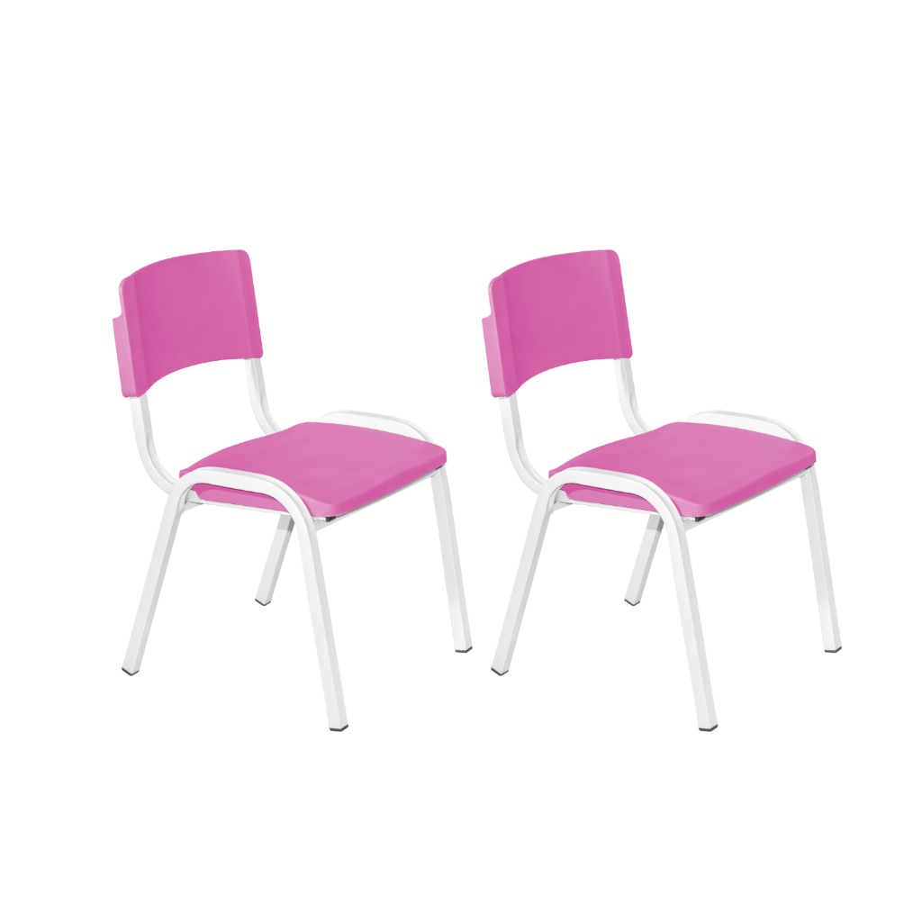 2 Cadeiras ISO Infantil Rosa Empilhável Estrutura Fixa em Aço para Escola e Brinquedoteca
