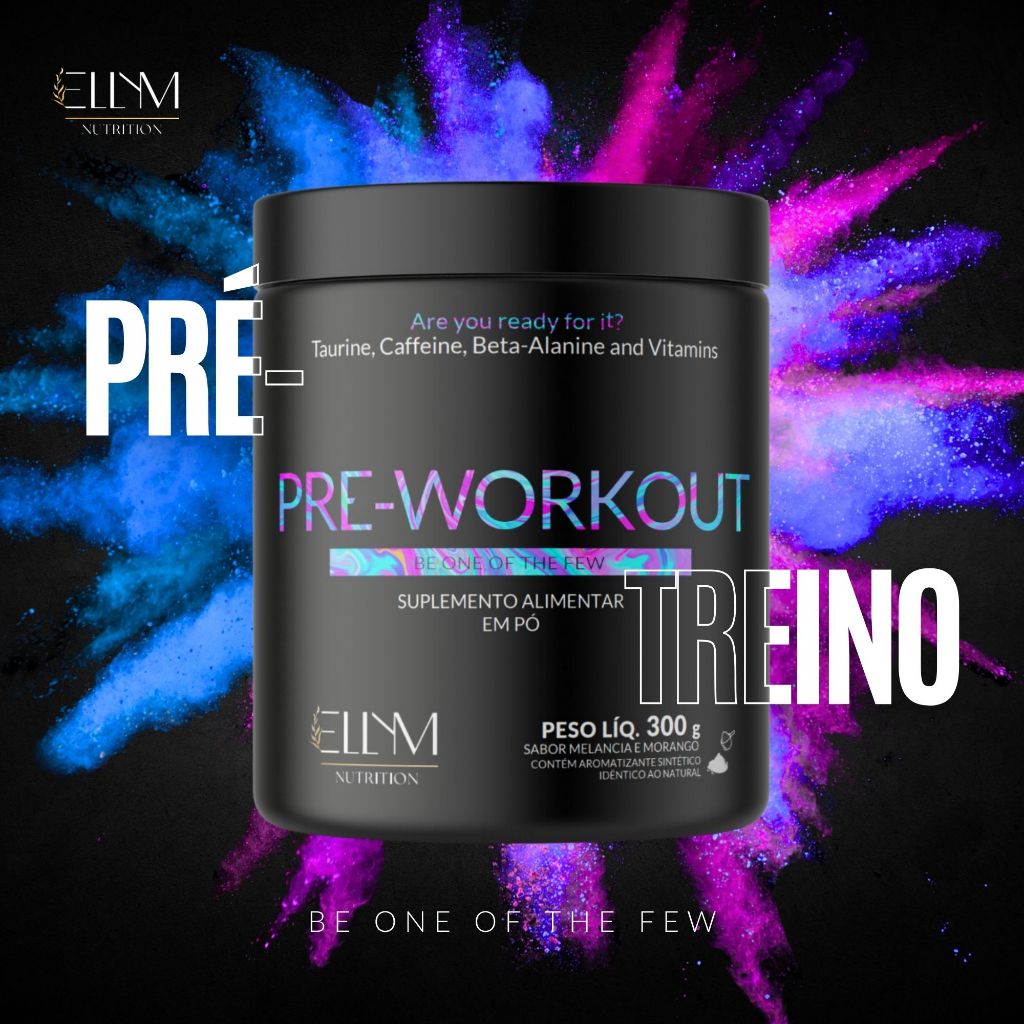 Pré Treino Ellym Nutrition 300g Melancia e Morango Com Beta Alanina Taurina Cafeína Suplemento