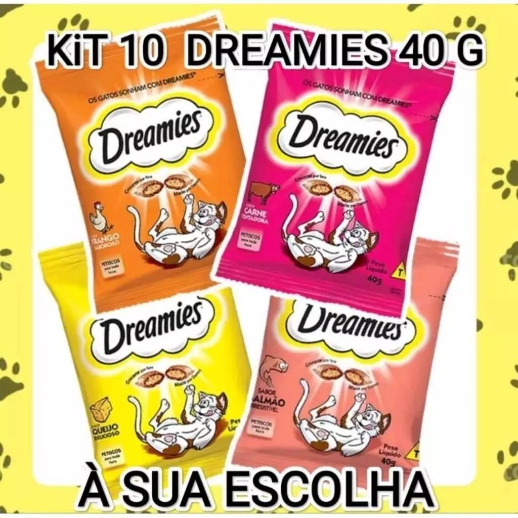 Kit Com 10 Unidades Petiscos Dreamies Para Gatos Adulto 40G Sabores Carne Frango Queijo Salmão