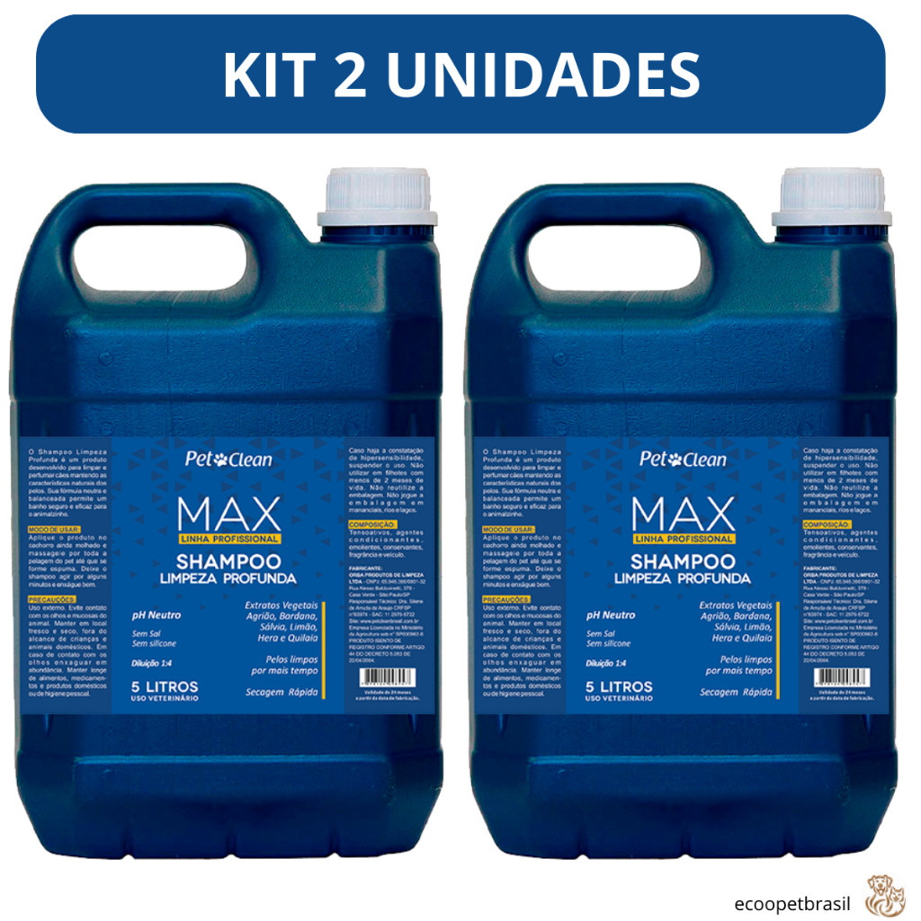 Shampoo Max Profissional Limpeza Profunda Pet Clean 5L para Cães