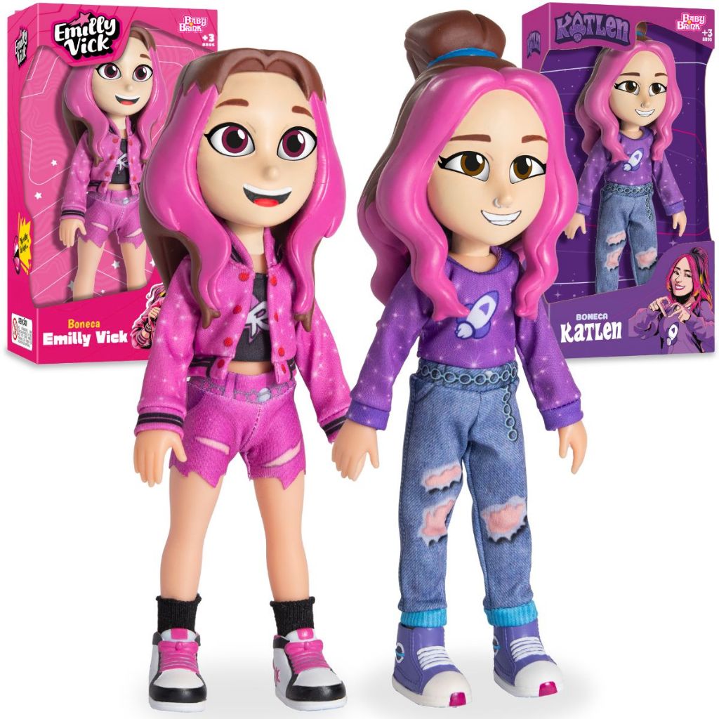 Bonecas Emilly Vick e Katlen Youtuber Dos Rosa Kit Original Bonecas De Vinil