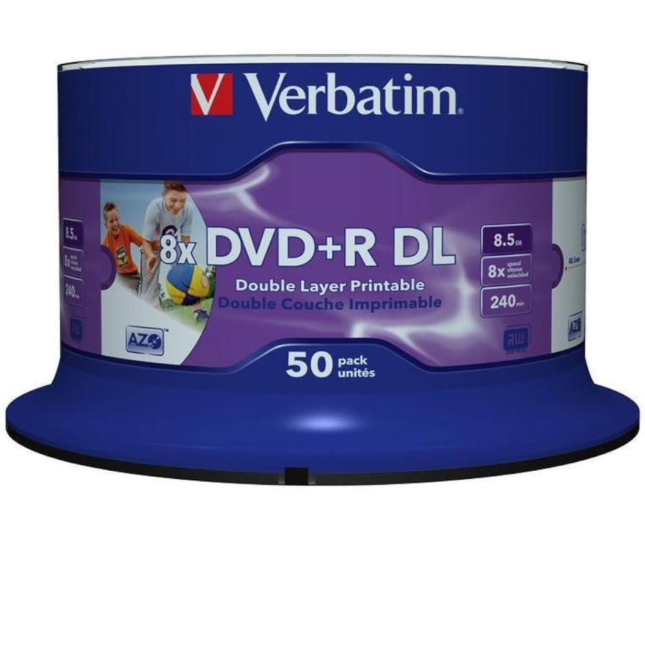 VERBATIM 8X DVD+R DL Dual Double Layer 8.5GB White Inkjet Printable Branco Com 3 Unidades