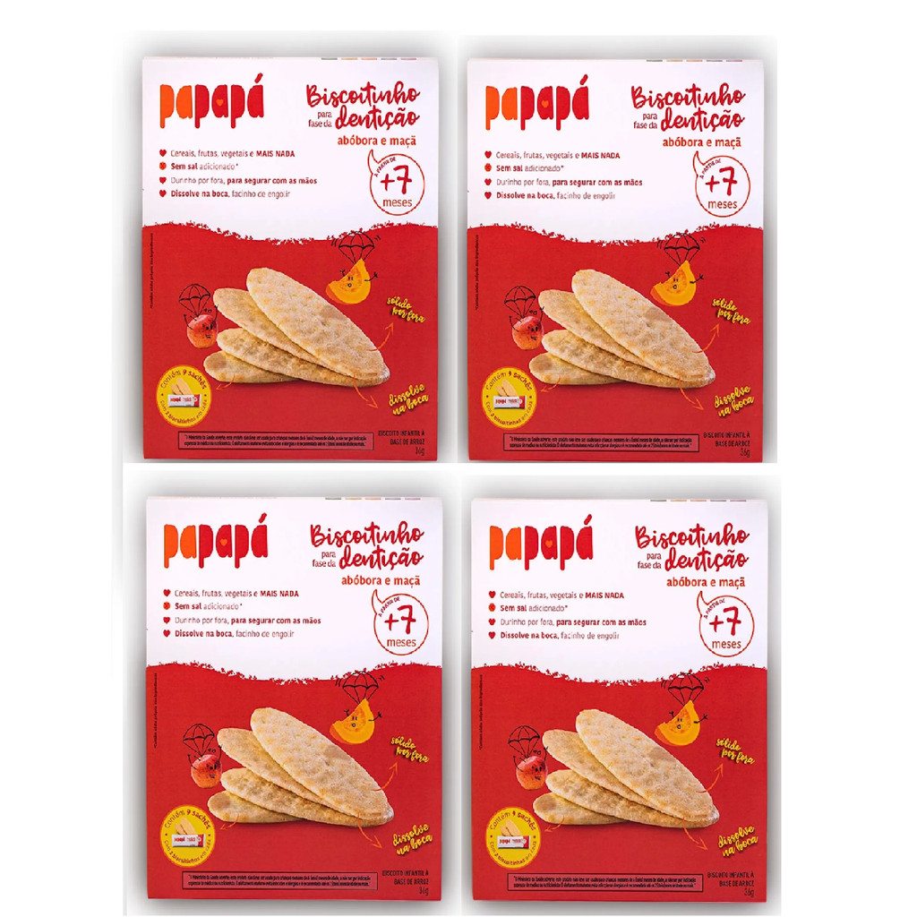 Kit 4x Biscoitinhos Para Dentição Orgânico Maçã Abóbora 36g