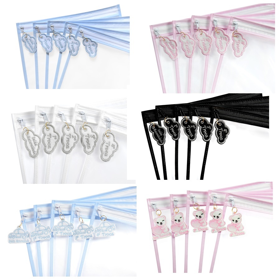 Kit 6 Saquinhos Maternidade com Zíper e Tag Bordada  Organizador Roupas Bebê e Mamãe 26x31cm