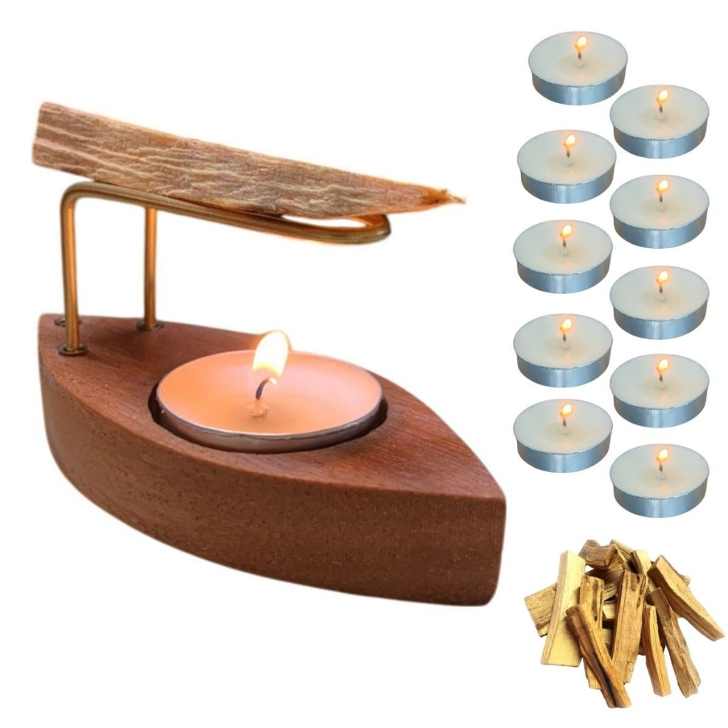 Incensário Queimador de palo santo + 10 velas rechô + 1Lasca