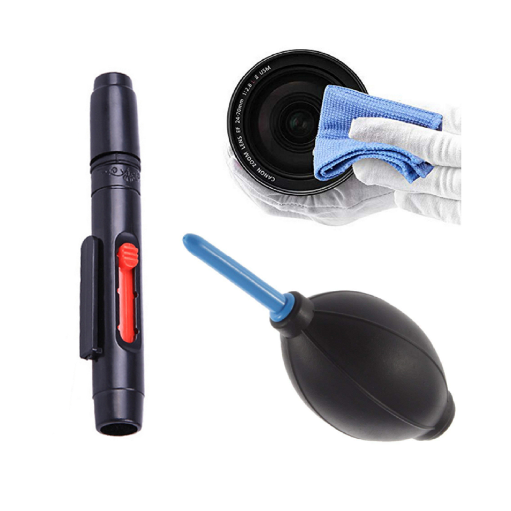 Kit Limpa Câmera Lente Fotográfica 3×1 Soprador Pano Microfibra e Pincel Macio Multi-função