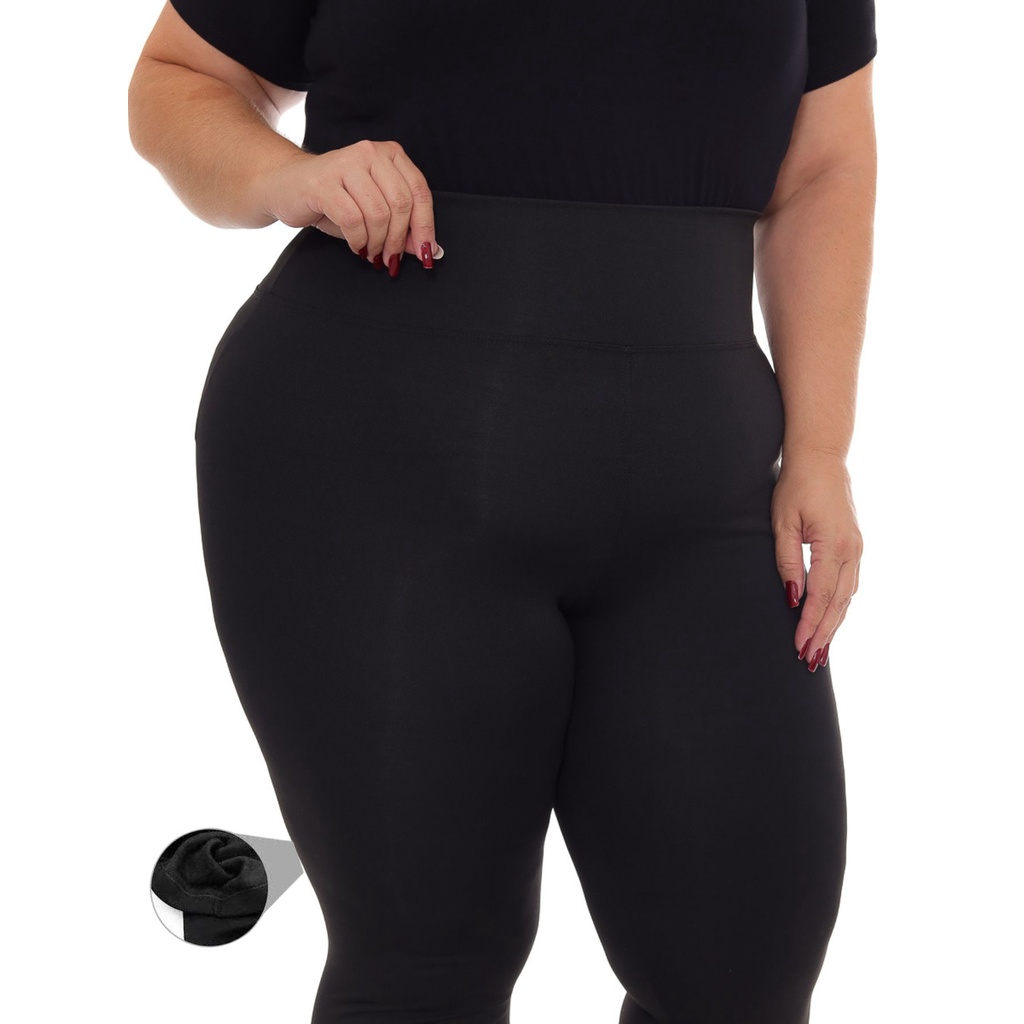 Calça Legging Plus Size Flanelada Suplex Cós Alto Grossa Fit