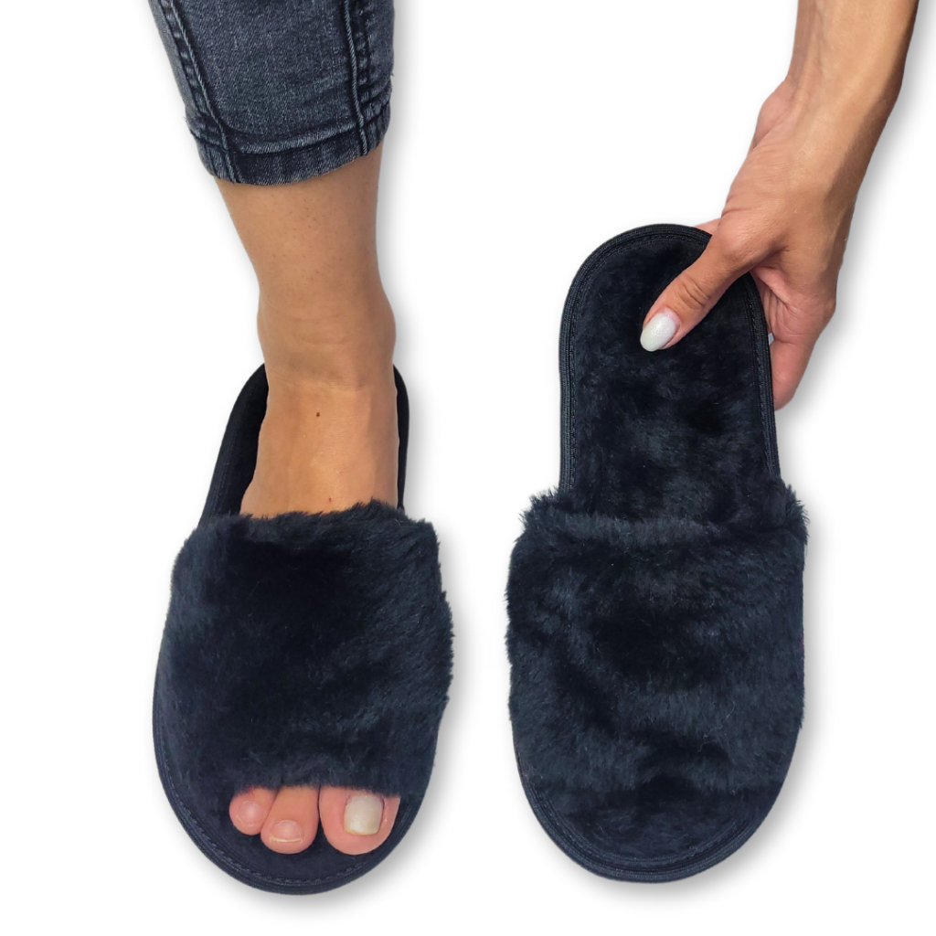 Pantufa feminina Aberta Em Pelúcia de Alta Qualidade