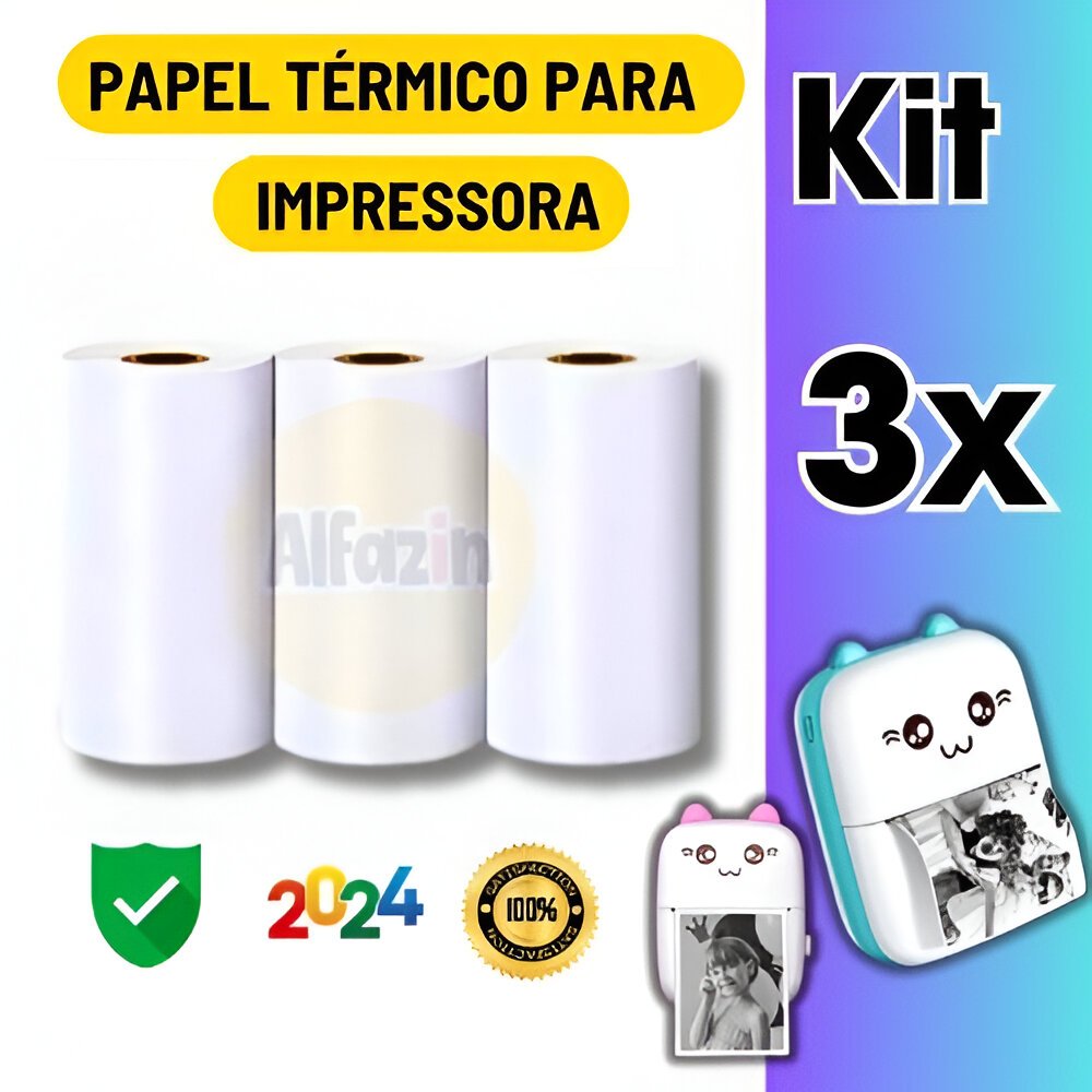 Etiqueta Térmica 3 Pças Bobina Adesiva 57x30mm Branco Rolo Para Mini Impressora Portátil a Prova De