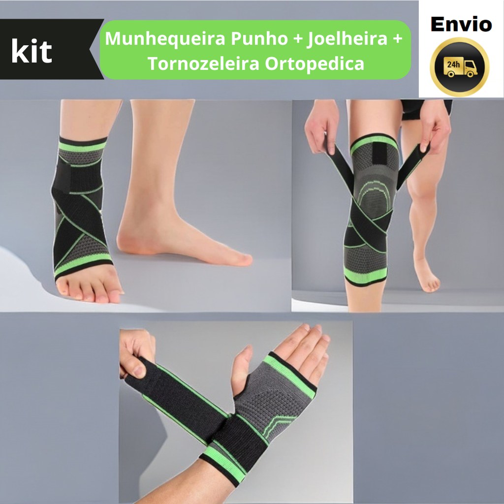 Kit Munhequeira  + Joelheira + Tornozeleira Ortopedica