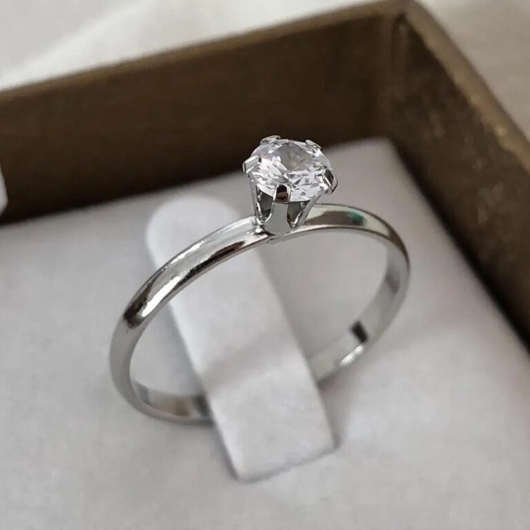 Anel Feminino Solitário Prata 3mm Diamante Zircô