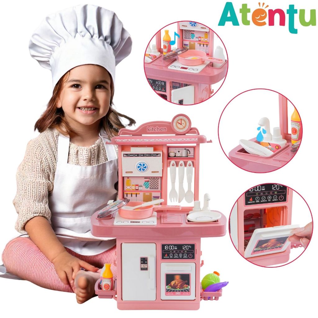 Kit Cozinha de Brinquedo Infantil Solta Água e Som Forno Pia Geladeira Panela