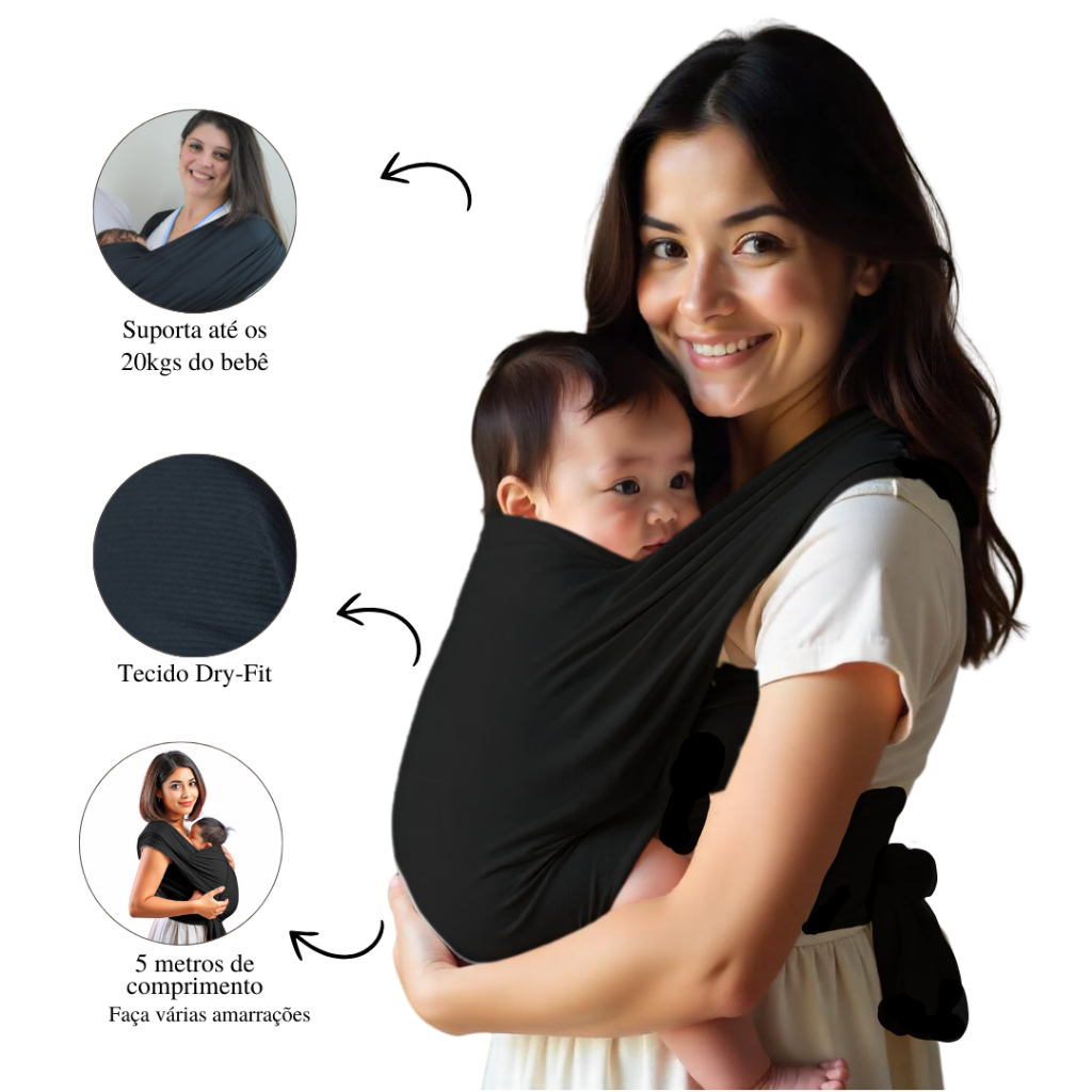 Sling Bebê Confortavel Ergonômico DryFit Wrap Sling Canguru Carregador de Bebê de Amarrar