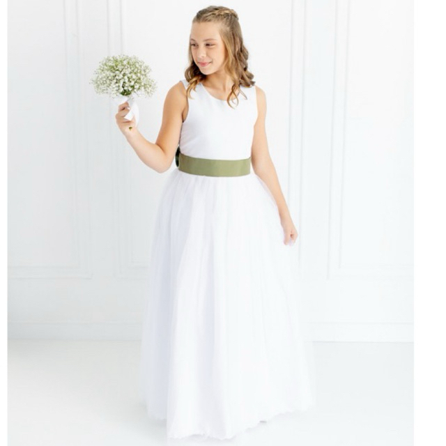 Vestido Longo Branco Dama de Honra Faixa E Laço V