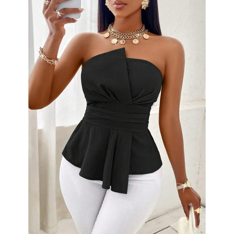 Blusa Peplum Feminina com Detalhe Drapeado Moda 2025 Tendência Promoção