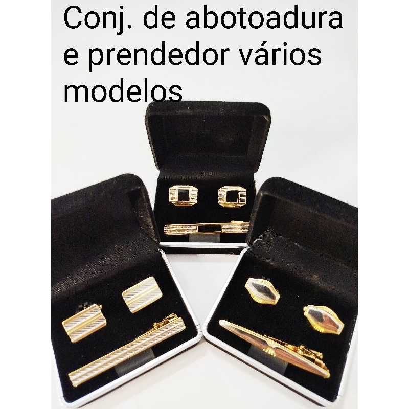 Prendedor de gravata tradicional 6 cm com abotoadura em metal na caixa