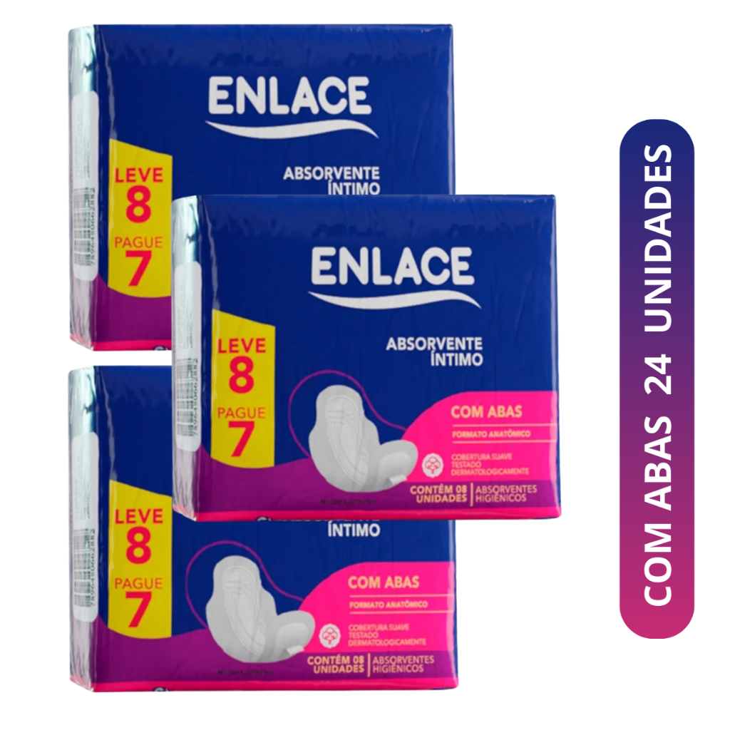 Kit 24 Absorventes Intimo Enlace com Abas Confortável Cobertura Suave e Formato Anatômico