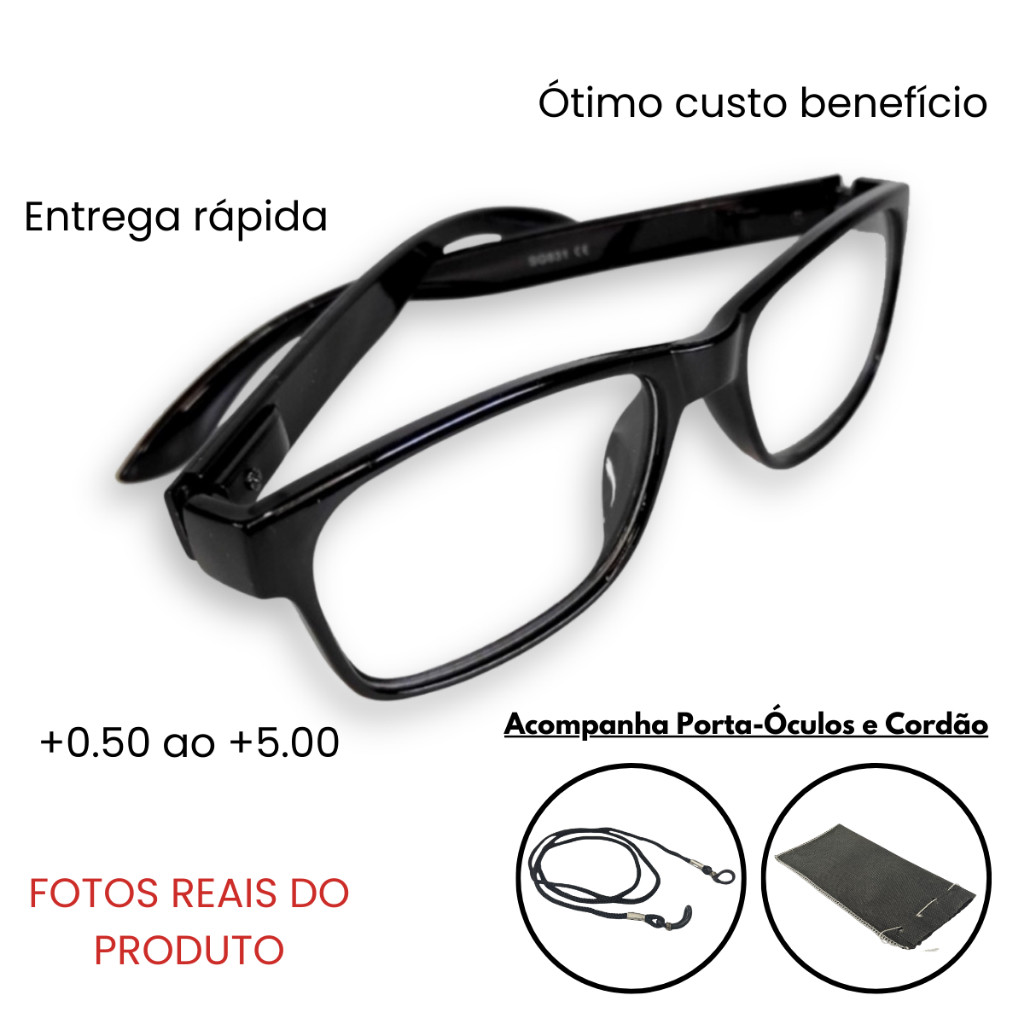 Óculos De Grau Para Leitura / Descanso / Trabalho Unissex + Cordão e Capinha – Graus 0.50 até 5.00