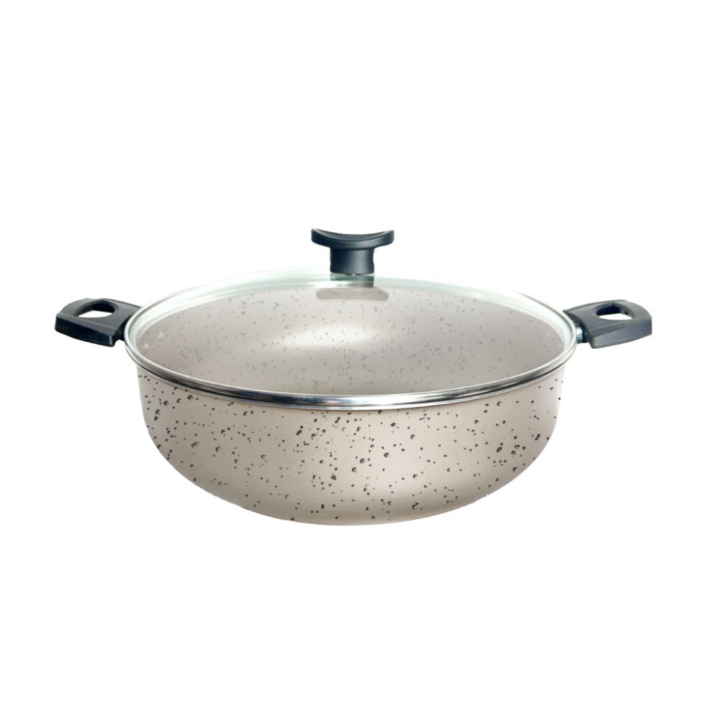 Frigideira Wok grande alta 30cm antiaderente teflon tampa de vidro caçarola paella paelleira