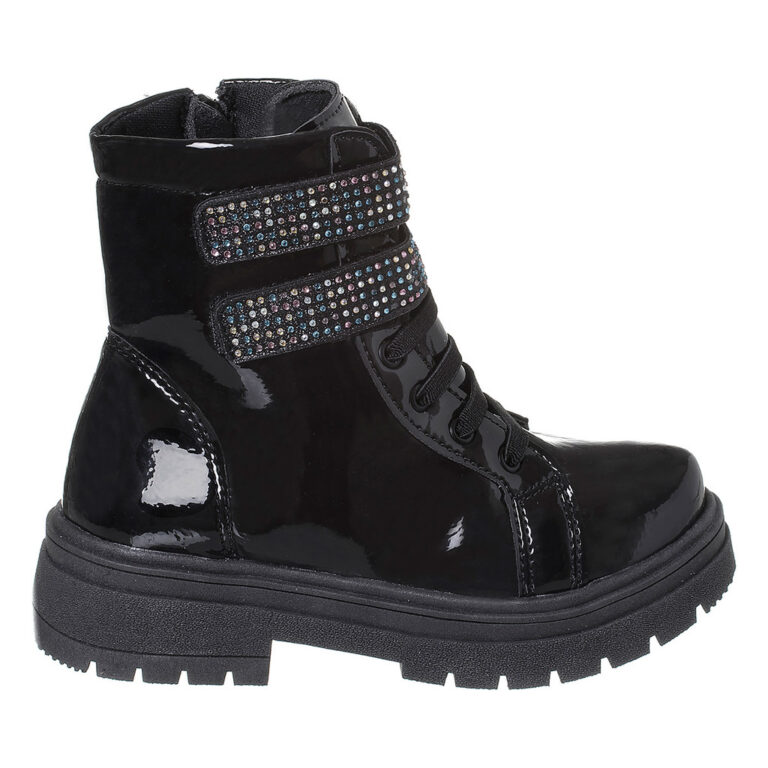 Bota Coturno Menina Com Fechamento Duplo Strass Pr