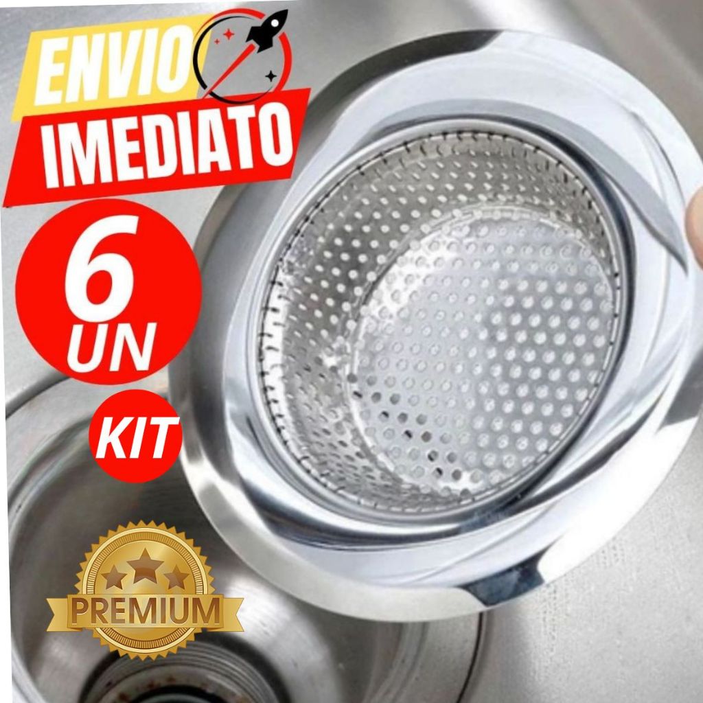 Kit Com 6 ou 3 Ralinho Ralo para Pia 100% Inox Duradouro Higiênico 9Cm Casa Cozinha Premium Primeir