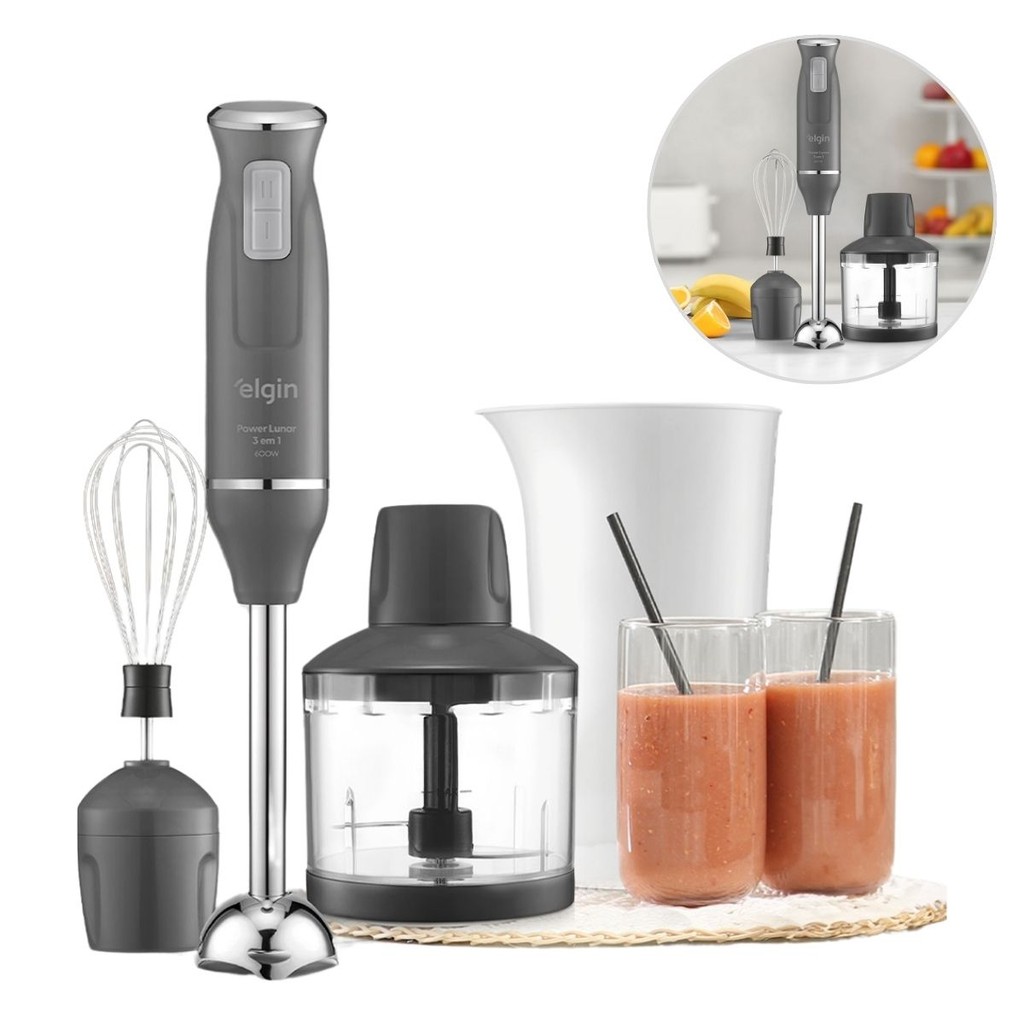 Mixer 3 em 1 Power Inox Lunar Elgin 600W Processador