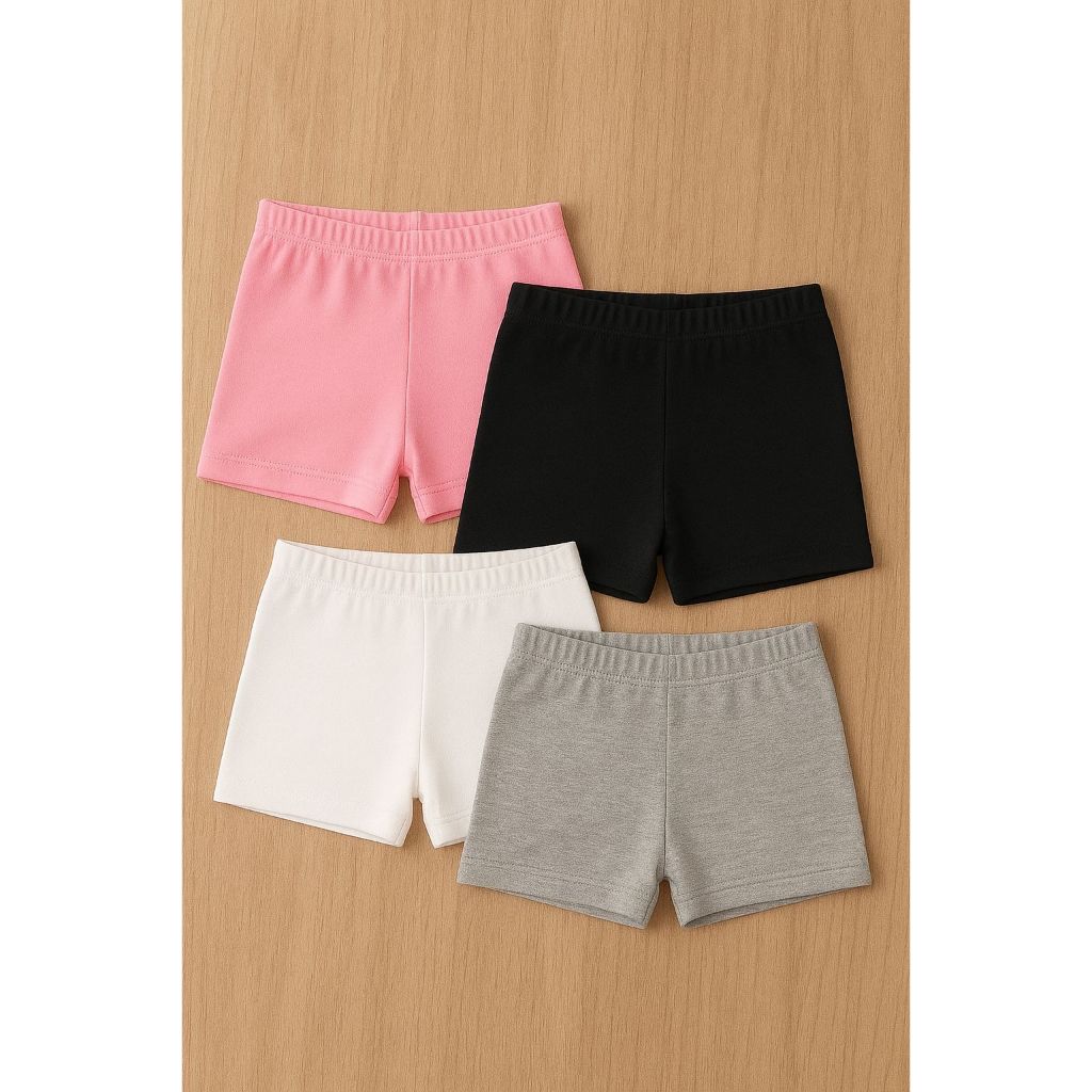 Kit 4 Shorts Infantil Menina Básicos de Malha  Para Brincar, Dormir ou Usar por Baixo de Vestido e s