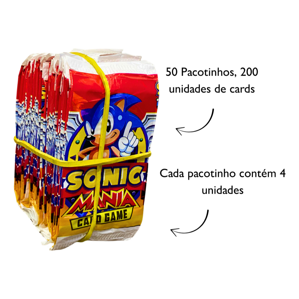 Kit 200 Cards Sonic Figurinhas Com 50 Pacotinhos Para Bater Bafo Trocar Cartas Sonic