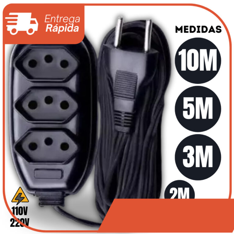 Extensão de Energia 10A Bivolt 110/220V 2m 3m 5m 