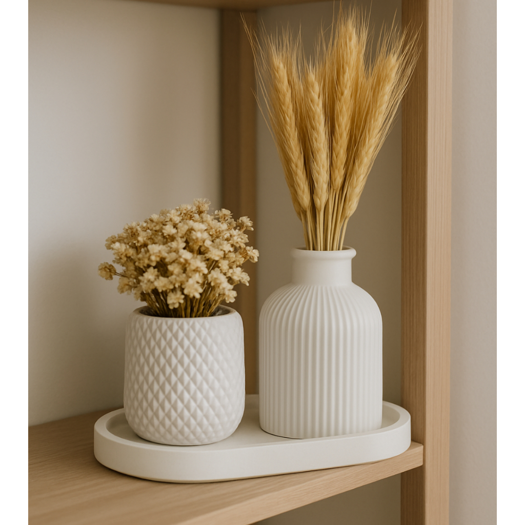 VASOS E BANDEJA Decoração  Susy  3 peças  em gesso  / não acompanha flores / presente / casa  / sala