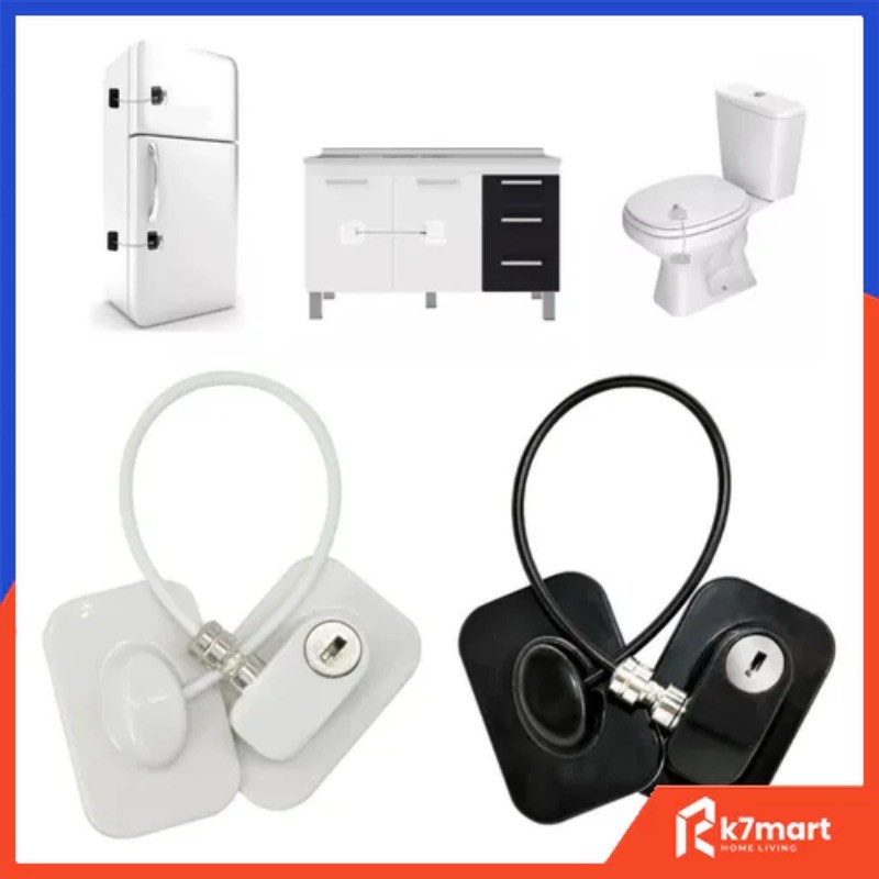 Kit 2 Trava Tranca Com Chave para Geladeira Freezer Porta Janela Gaveta Não Precisa Furar