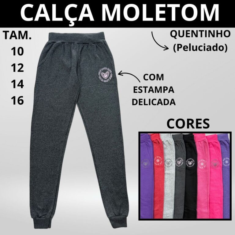 Calça Moletom Flanelado 2 Bolsos Estampa Barra Pu
