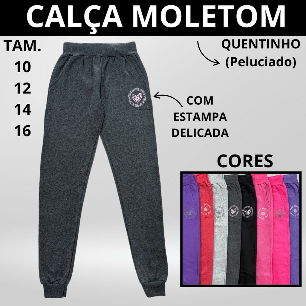 Calça Moletom Flanelado 2 Bolsos Estampa Barra Punho em Ribana 2786-A