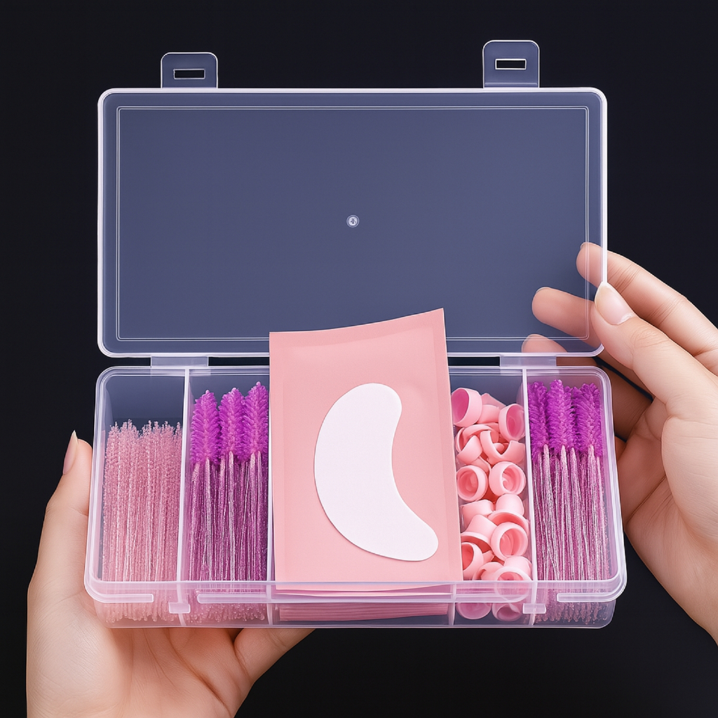 Kit Descartáveis Extensão de cílios com Aplicador Escovinha Microbrush Pad Transpore C/ Estojo