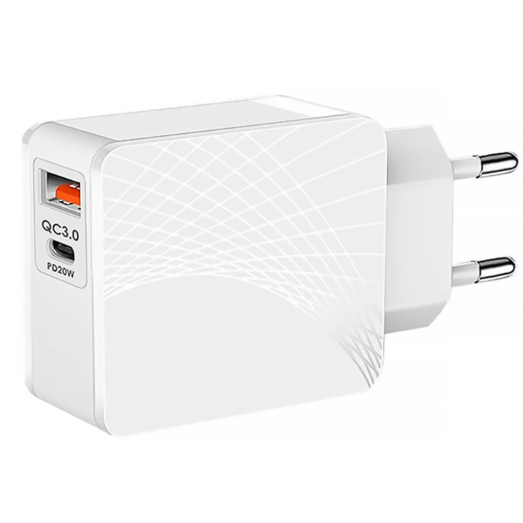 Fonte Carregador Turbo 2 Entradas USB + Tipo C 20W Quick Charge 3.0 PD