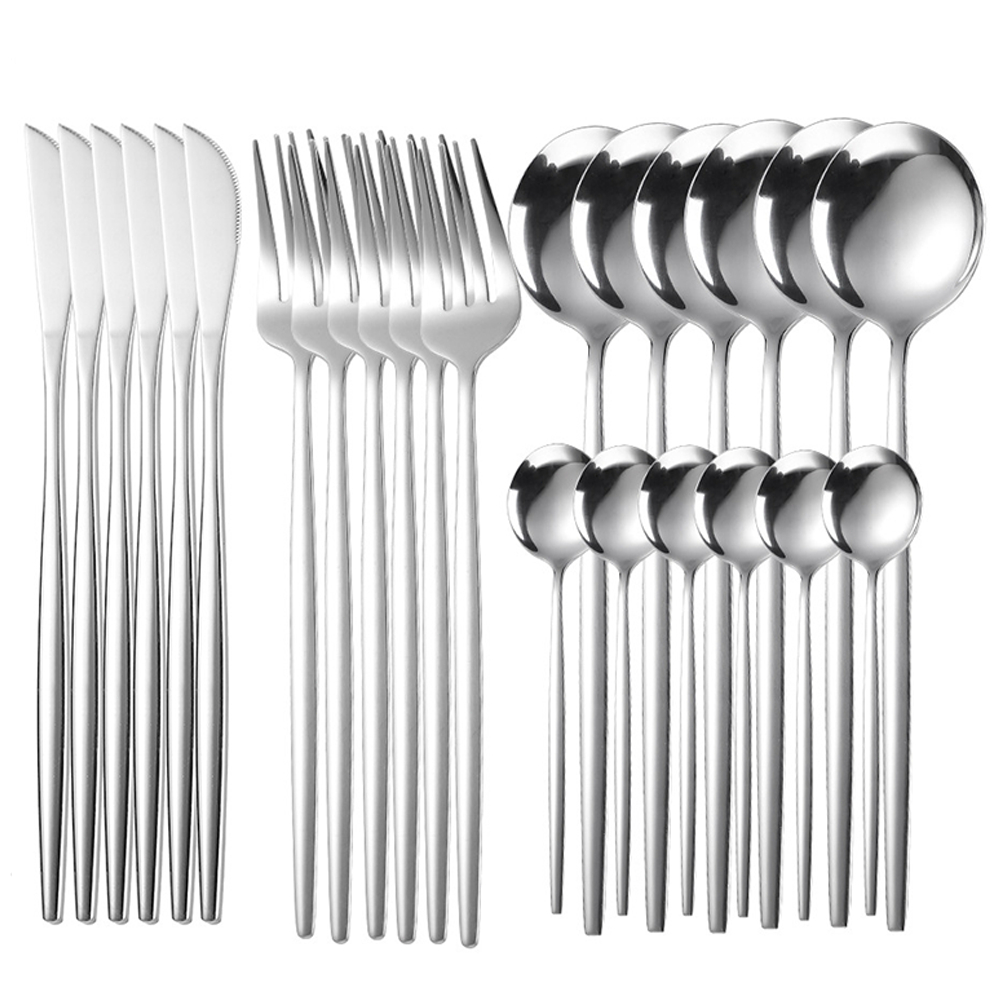 Kit 24 Peças Aço Inoxidável 416 Jogo De Talheres Prata FDA CE LFGB ROHS