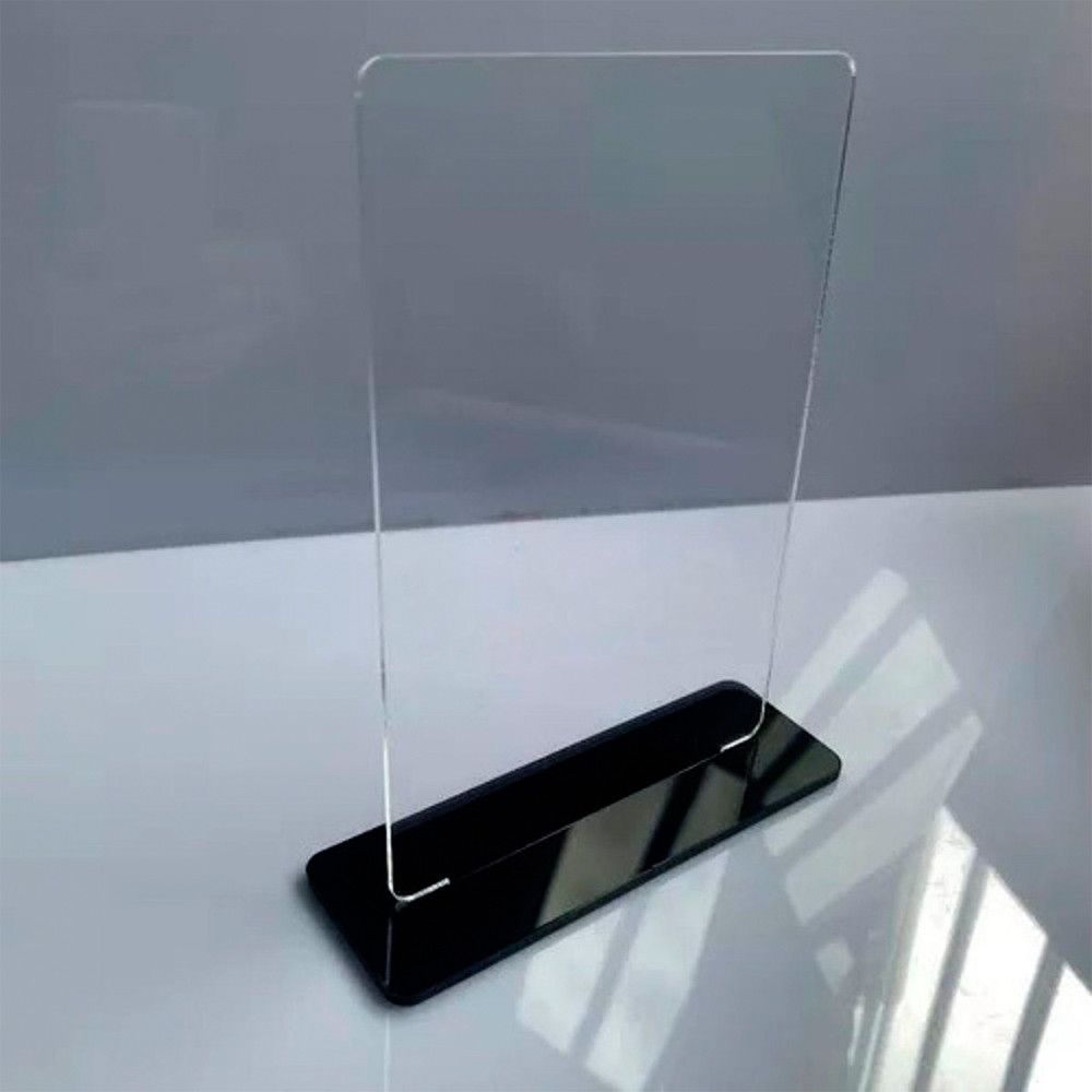 Kit c/ 10 Placas Troféu 10x15cm em Acrílico Cristal 2mm c/ Base Preta