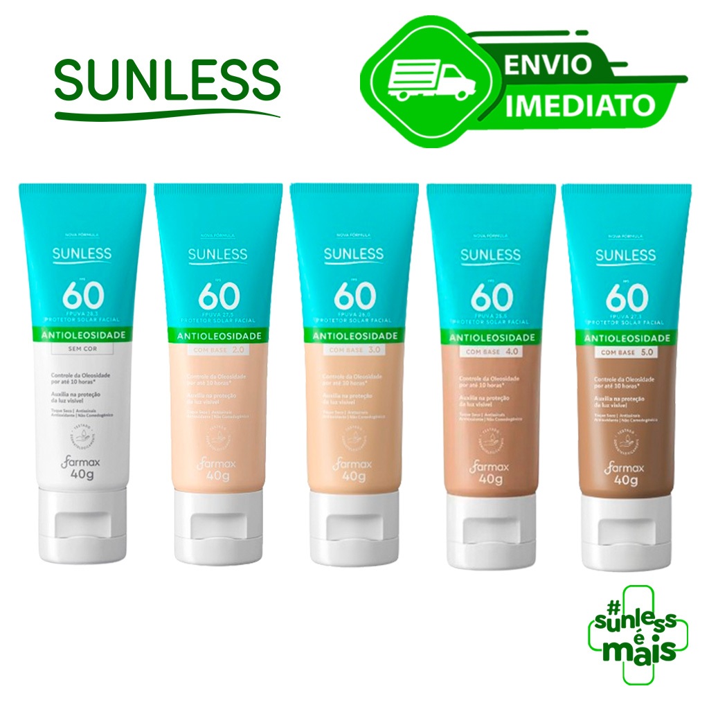 Protetor Solar Facial Antioleosidade FPS 60 40g Sunless Envio Imediato