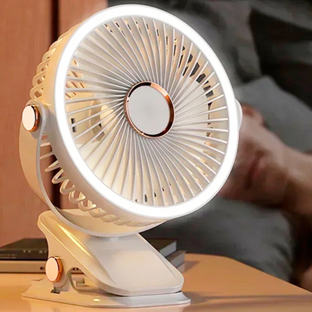 Ventilador Clip Portátil 5 Velocidades De Mesa Luminária LED USB Potente 720 Rotação Poderoso