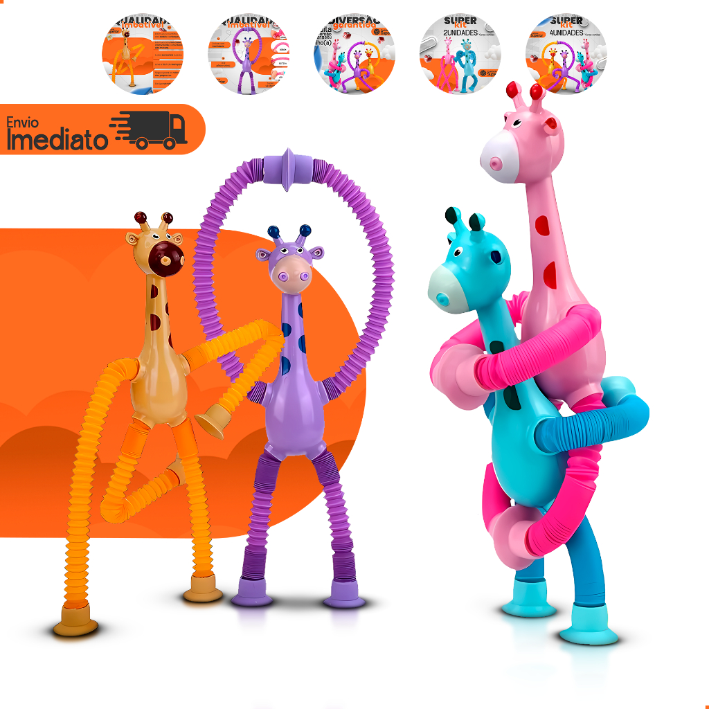 Girafinha De Brinquedo Infantil Estica Pop Tubo Com Led Ventosa Criança Bebê