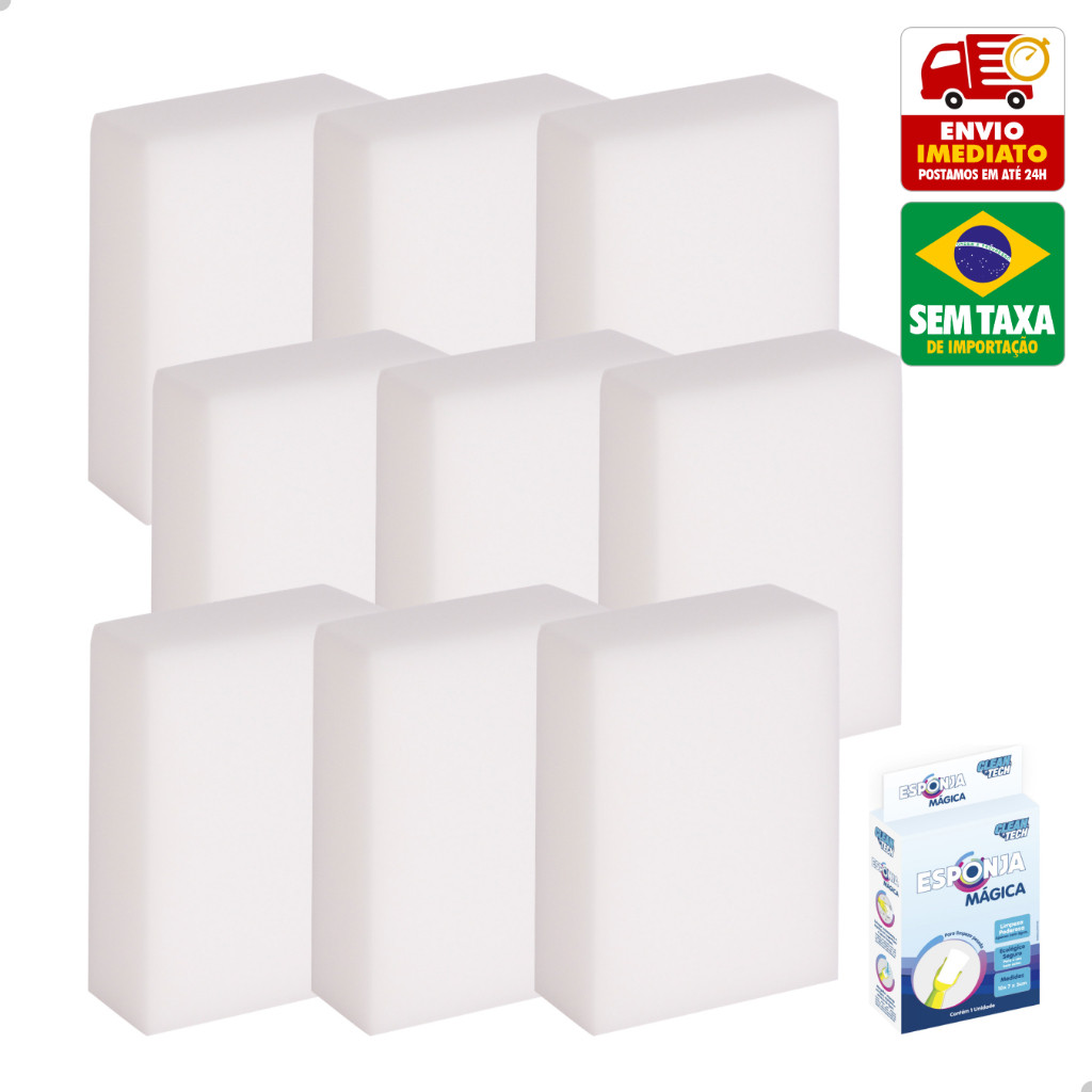 Kit Esponja Mágica 3 6 ou 9 Unid Limpeza Pesada Clean Tech CT0027 CT0033
