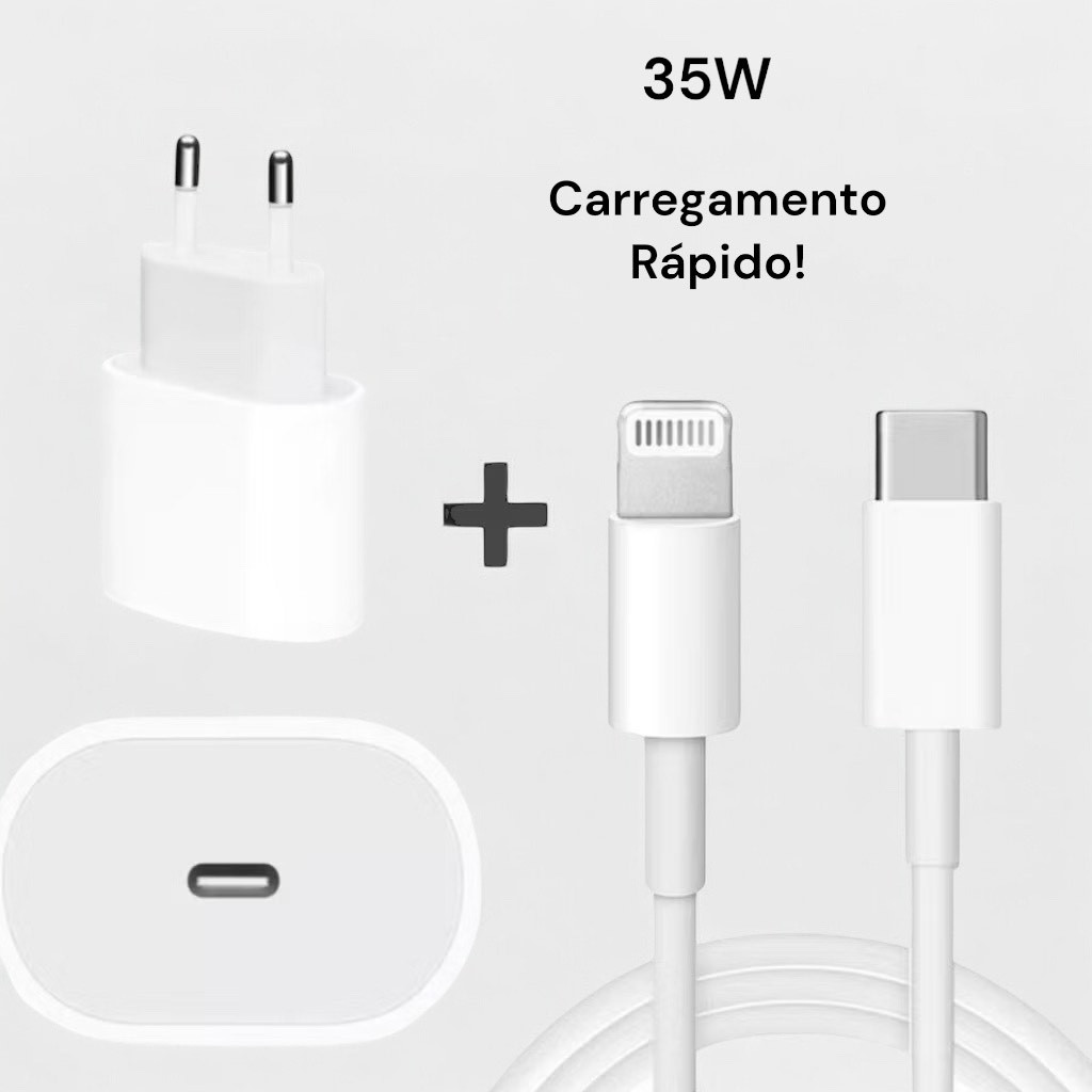 Kit Carregador Com Fonte e Cabo De Carregamento Rápido Carregador completo 1 Metro lightning