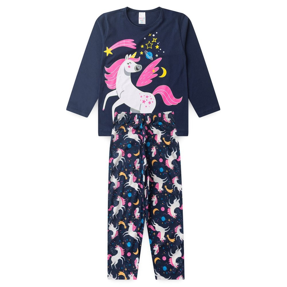 PIJAMA INFANTIL FEMININO UNICORNIO COM PUNHO