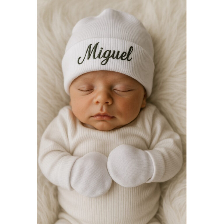 Kit Touca e Luva Personalizado Com Nome do Bebê