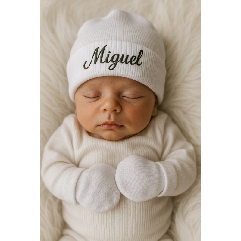 Kit Touca e Luva Personalizado Com Nome do Bebê